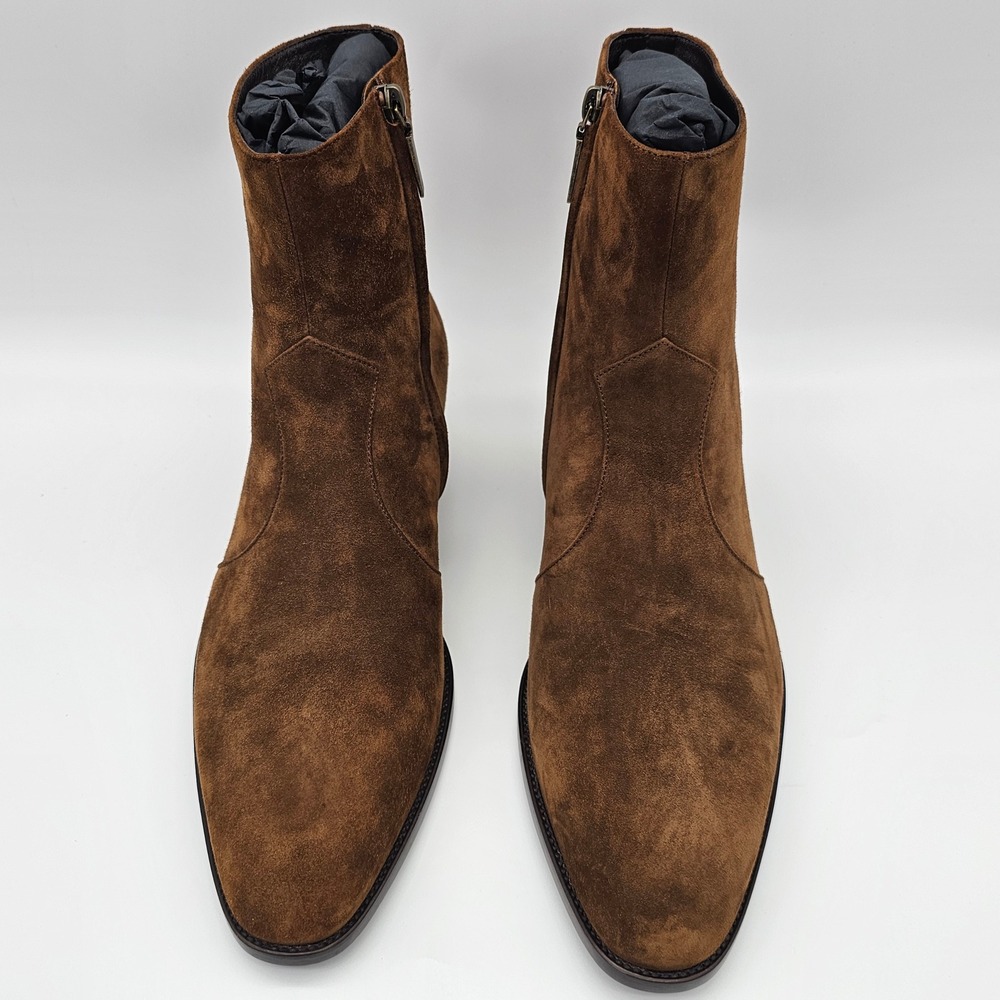 Saint Laurent Mens Wyatt 40 Zip Boot Suede Leather Ankle Tobacco Brown Size 9.5 - Picture 2 of 11